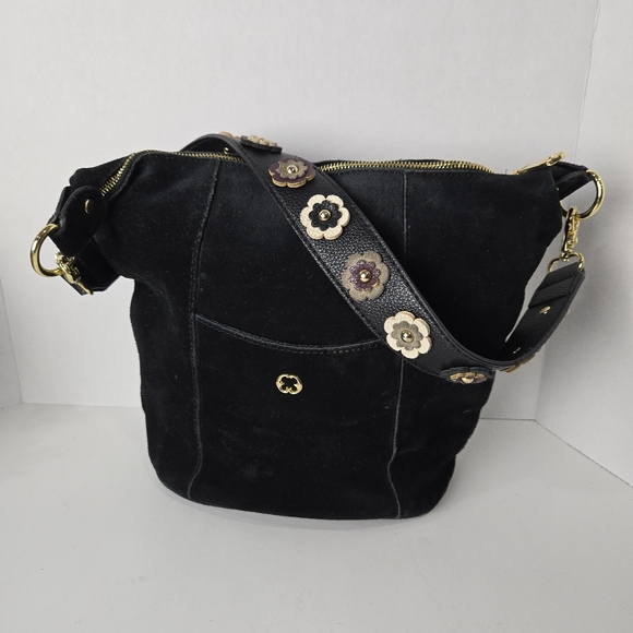 Emma Fox Handbags - Emma Fox Flower Black Suede Purse